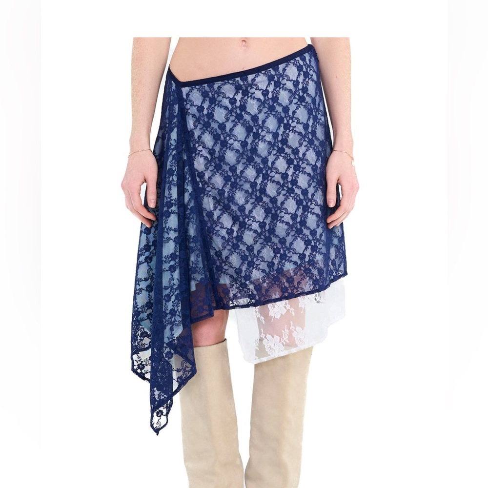 Blue Asymmetrical Midi Skirt for Casual Wear